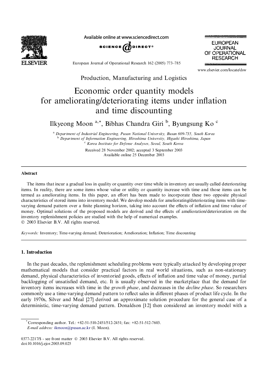 Economic order quantity models for ameliorating/deteriorating items under inflation and time discounting