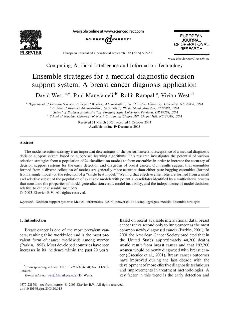 Ensemble strategies for a medical diagnostic decision support system: A breast cancer diagnosis application