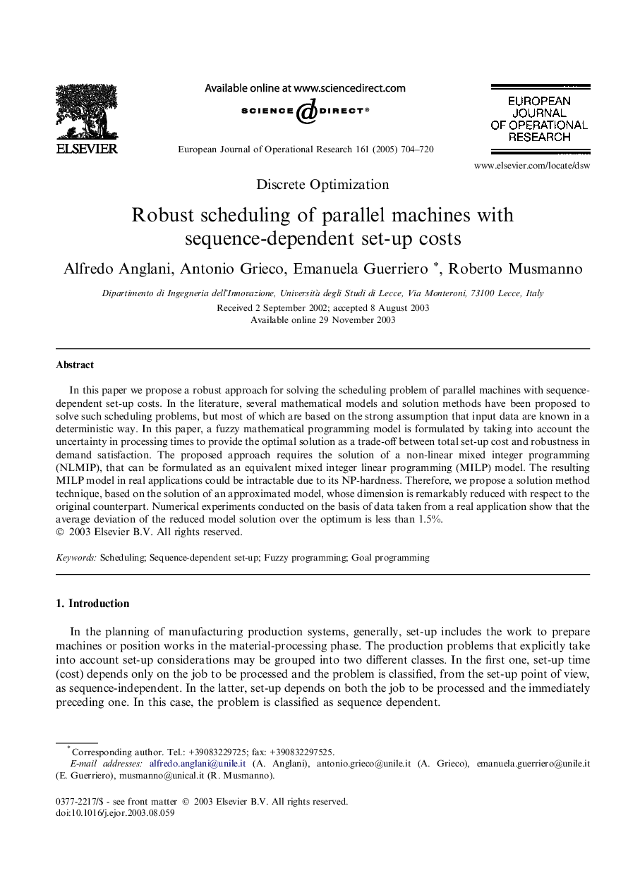 Robust scheduling of parallel machines with sequence-dependent set-up costs