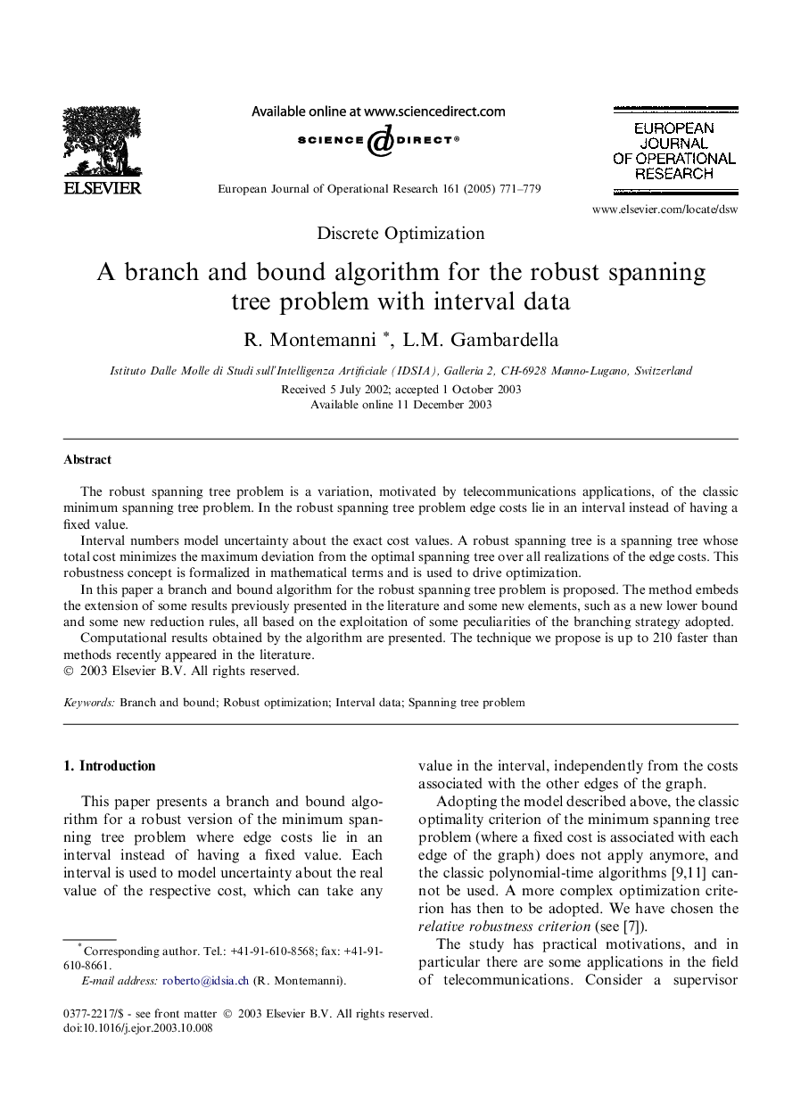 A branch and bound algorithm for the robust spanning tree problem with interval data