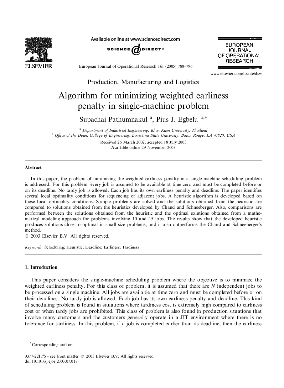 Algorithm for minimizing weighted earliness penalty in single-machine problem