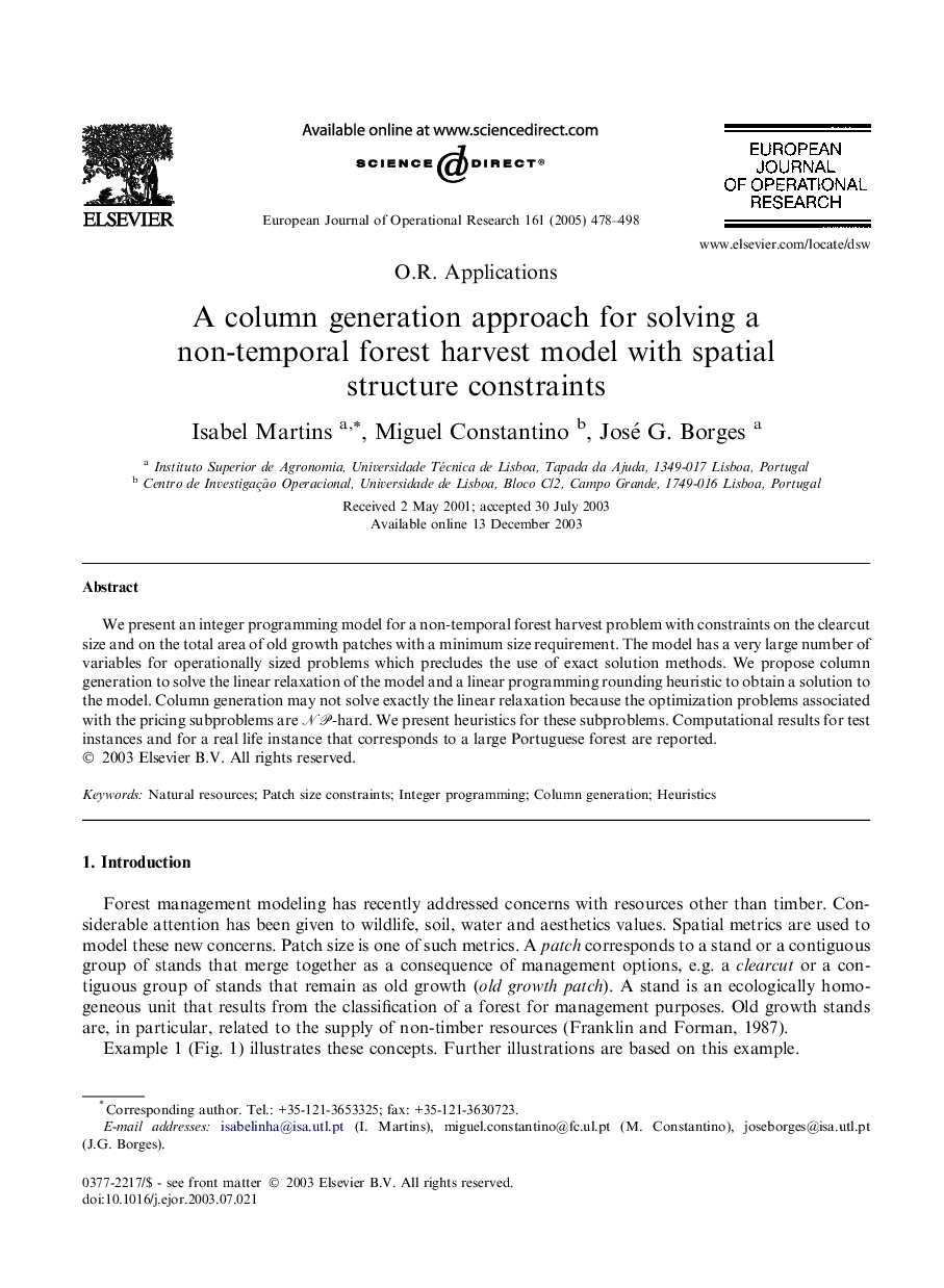 A column generation approach for solving a non-temporal forest harvest model with spatial structure constraints