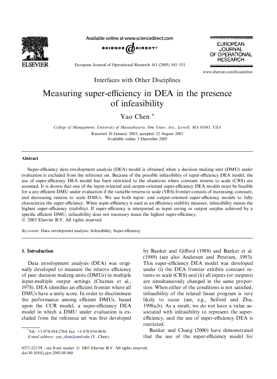 Measuring super-efficiency in DEA in the presence of infeasibility