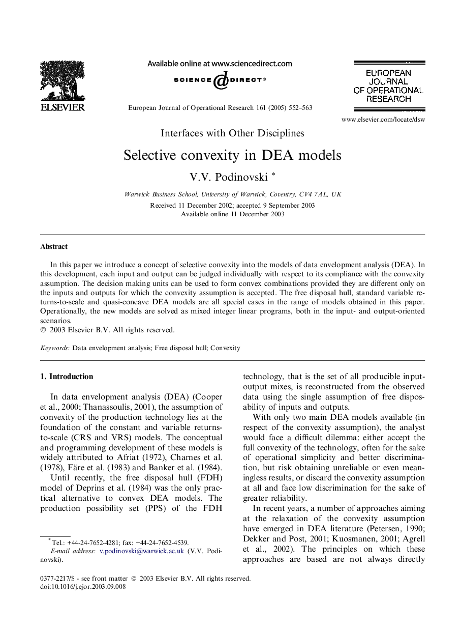 Selective convexity in DEA models