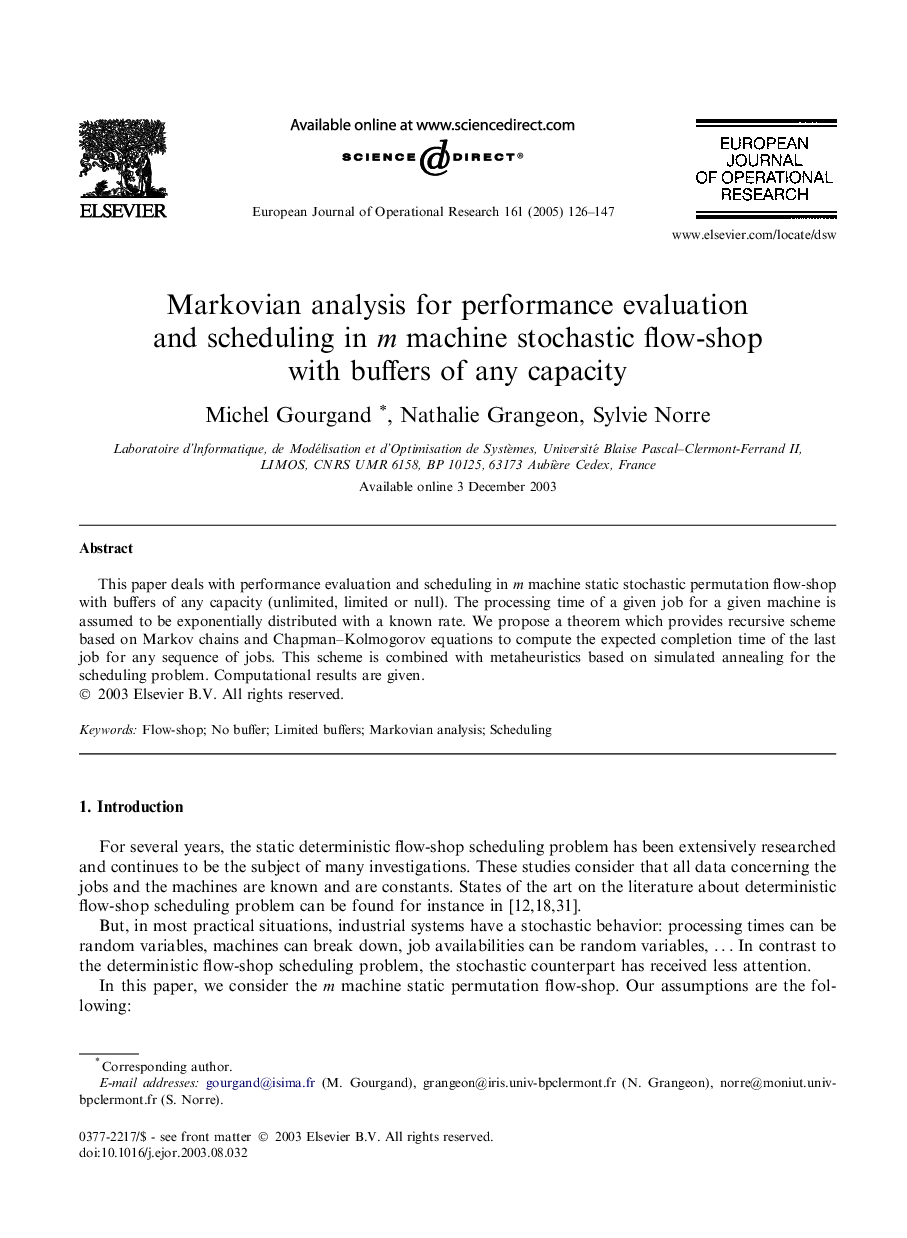 Markovian analysis for performance evaluation and scheduling in m machine stochastic flow-shop with buffers of any capacity