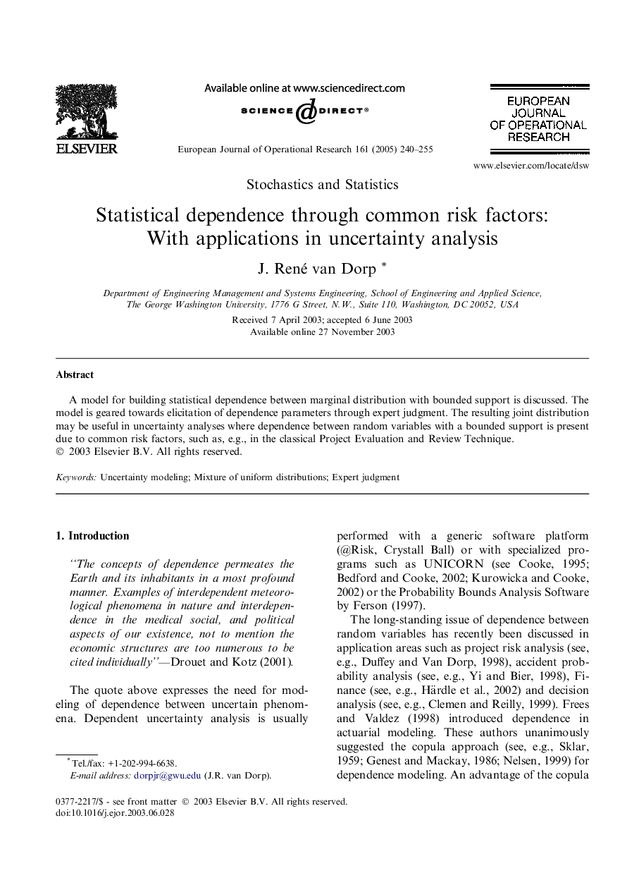 Statistical dependence through common risk factors: With applications in uncertainty analysis