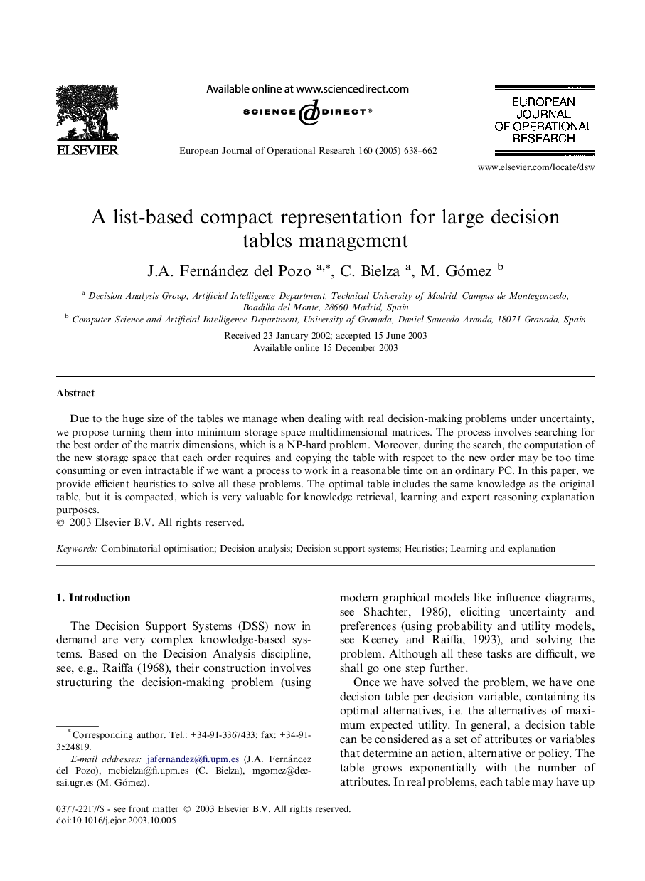 A list-based compact representation for large decision tables management