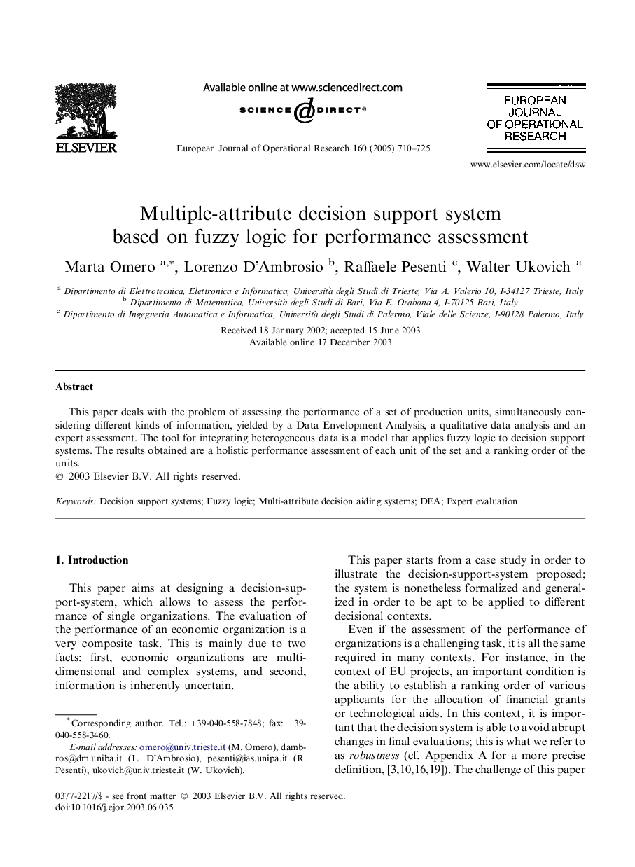 Multiple-attribute decision support system based on fuzzy logic for performance assessment
