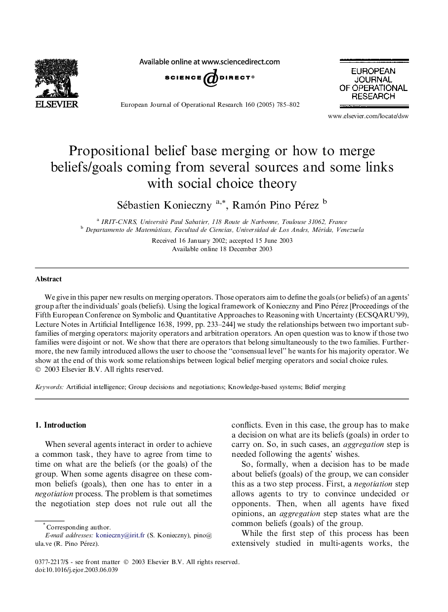 Propositional belief base merging or how to merge beliefs/goals coming from several sources and some links with social choice theory