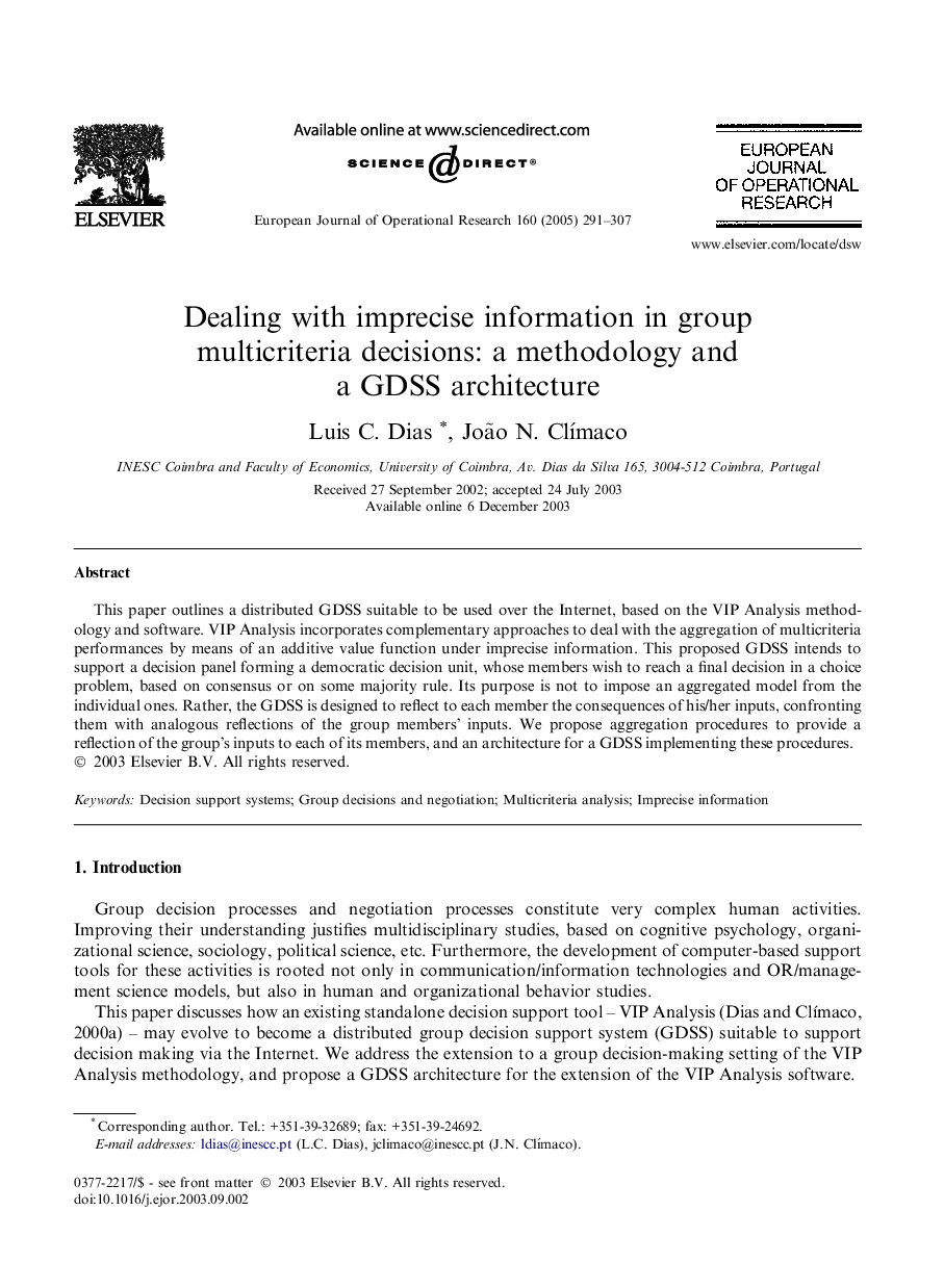 Dealing with imprecise information in group multicriteria decisions: a methodology and a GDSS architecture