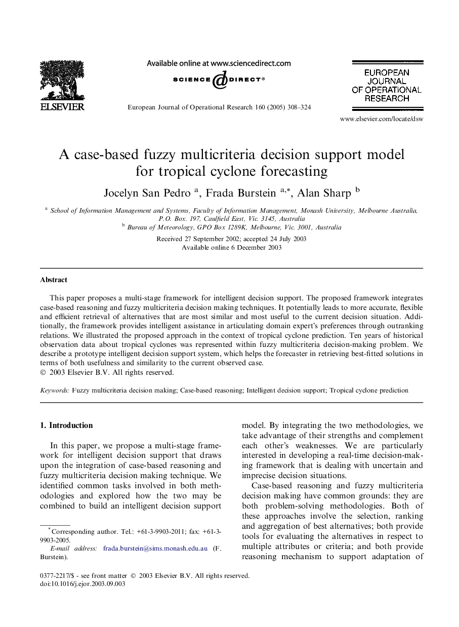 A case-based fuzzy multicriteria decision support model for tropical cyclone forecasting