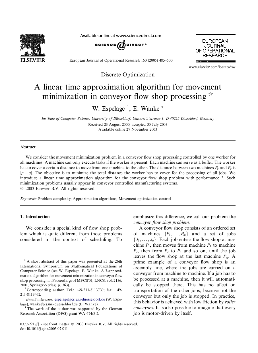 A linear time approximation algorithm for movement minimization in conveyor flow shop processing