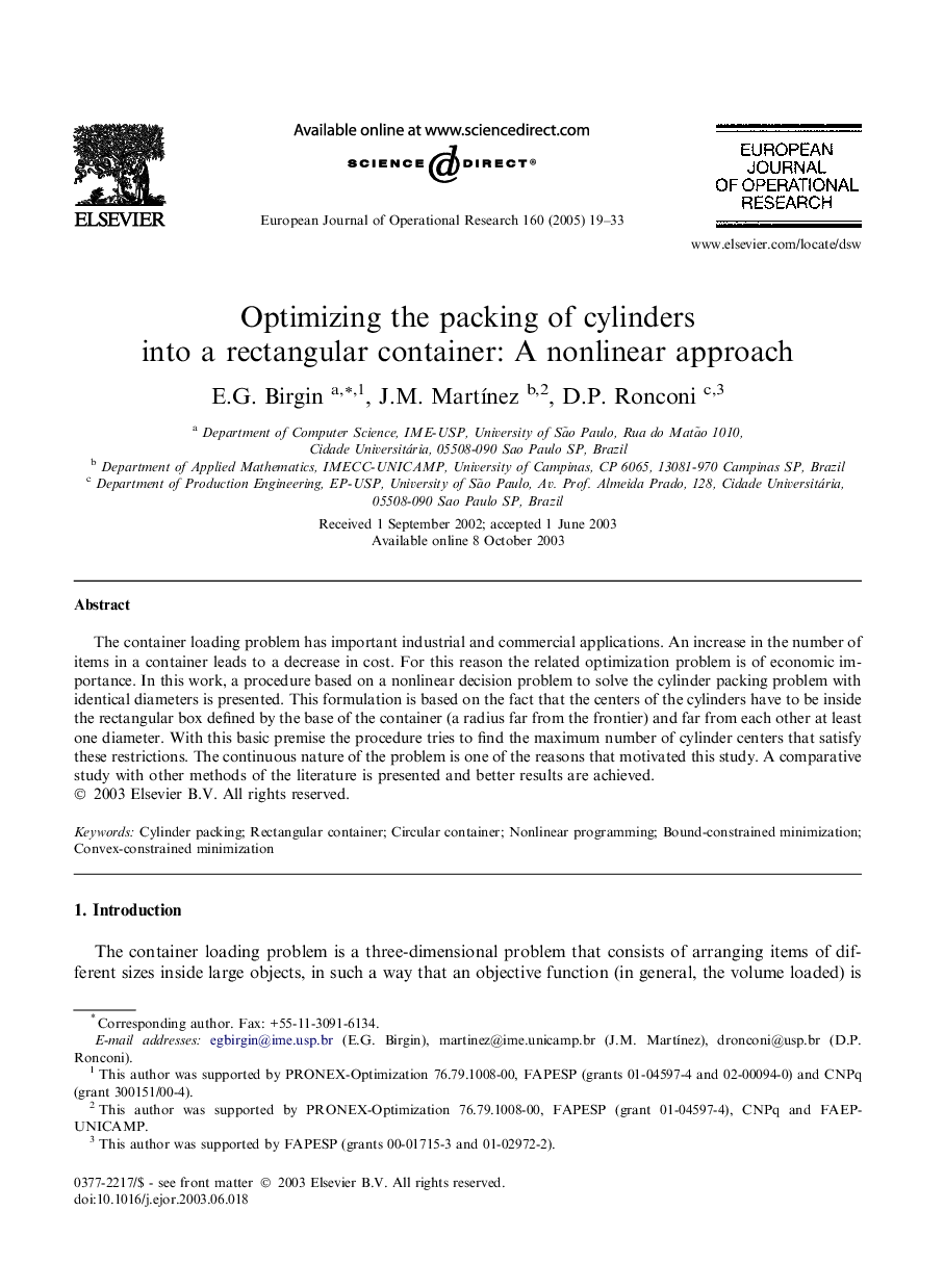 Optimizing the packing of cylinders into a rectangular container: A nonlinear approach