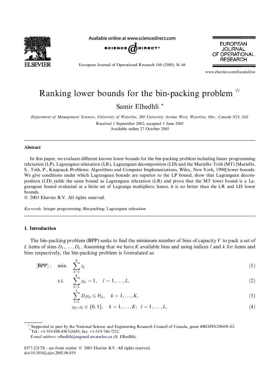 Ranking lower bounds for the bin-packing problem