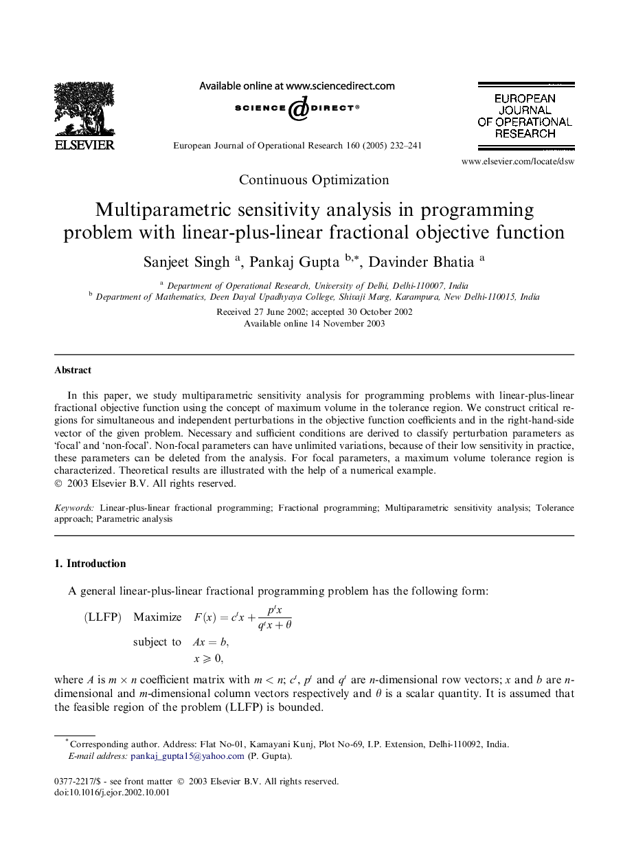 Multiparametric sensitivity analysis in programming problem with linear-plus-linear fractional objective function