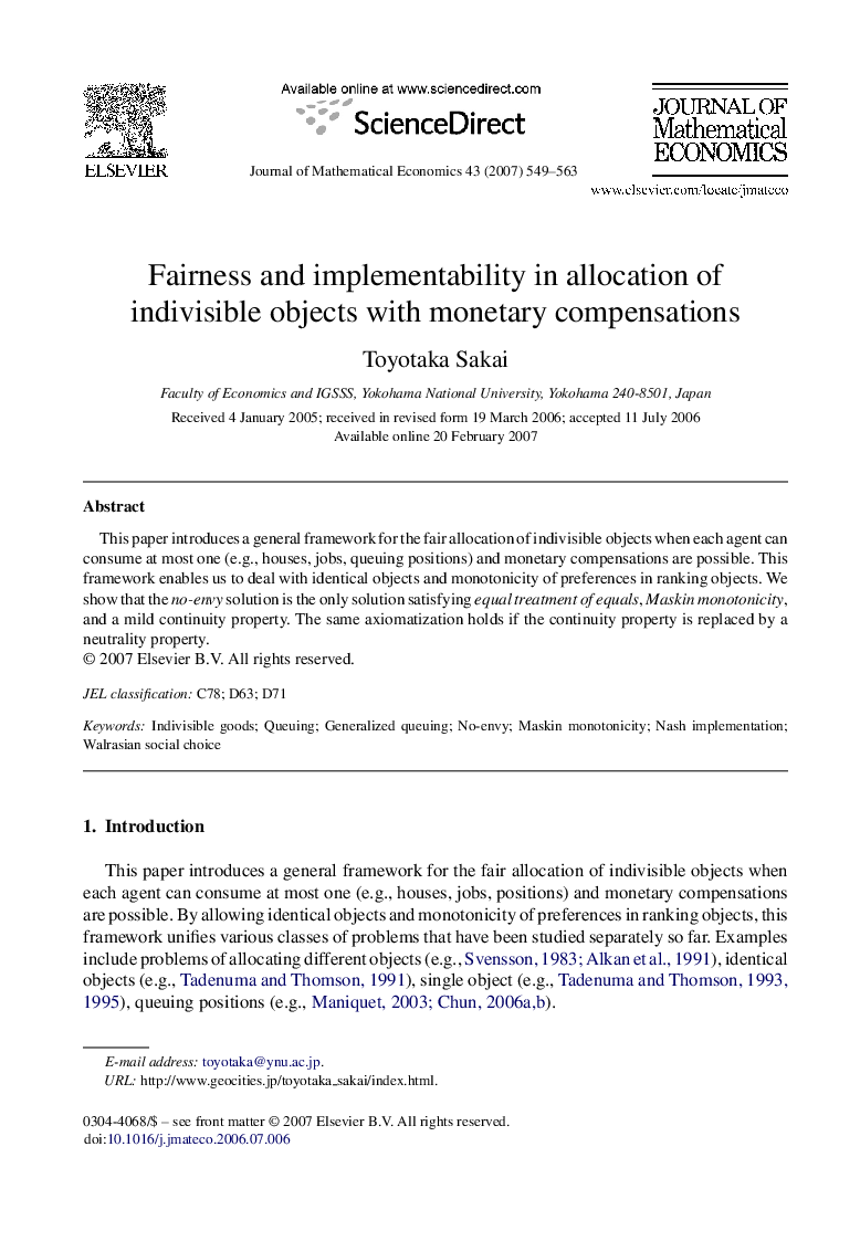 Fairness and implementability in allocation of indivisible objects with monetary compensations