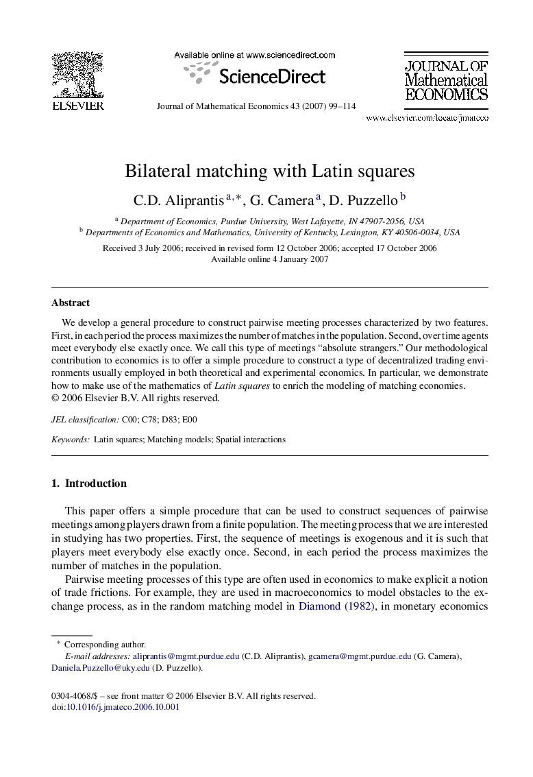 Bilateral matching with Latin squares