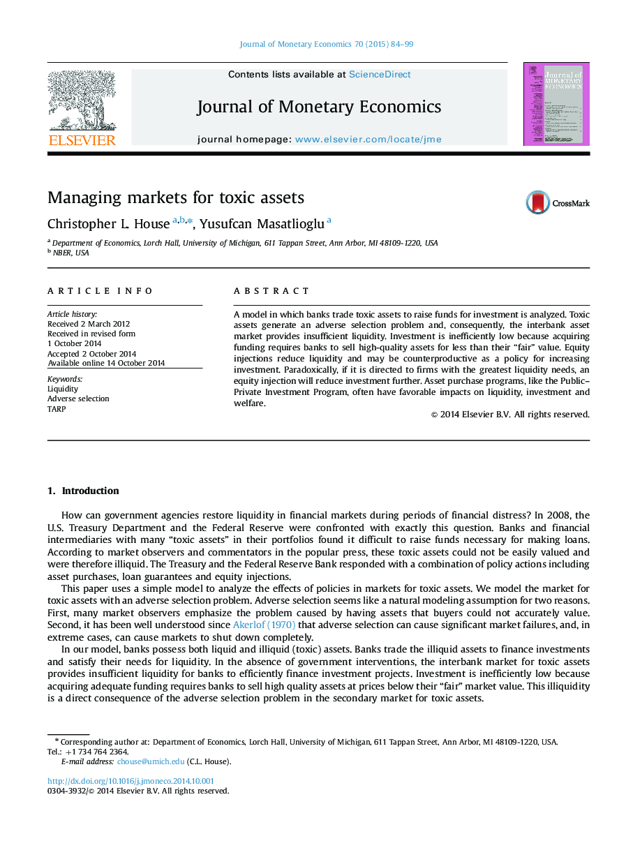 Managing markets for toxic assets