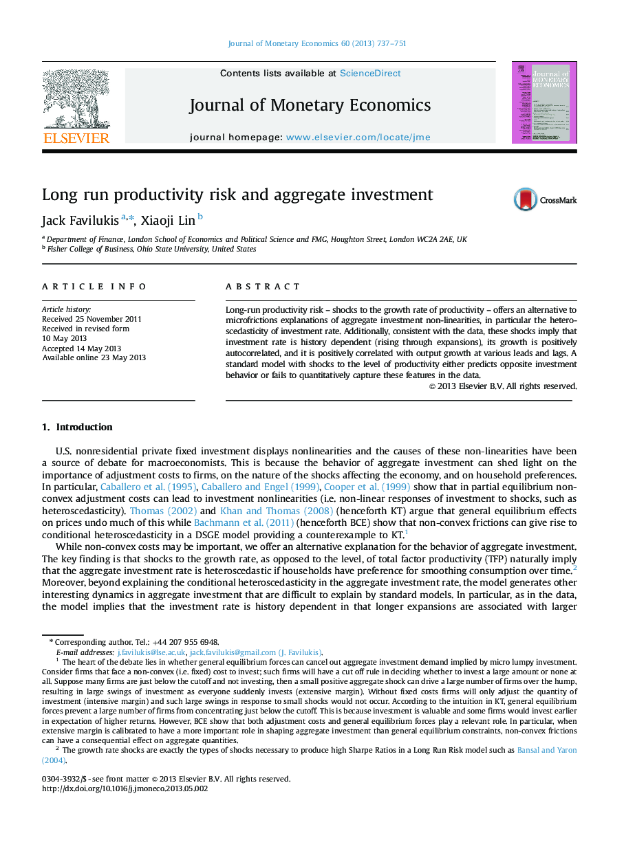 Long run productivity risk and aggregate investment