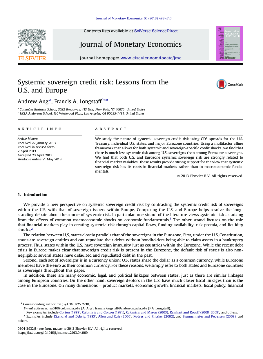 Systemic sovereign credit risk: Lessons from the U.S. and Europe
