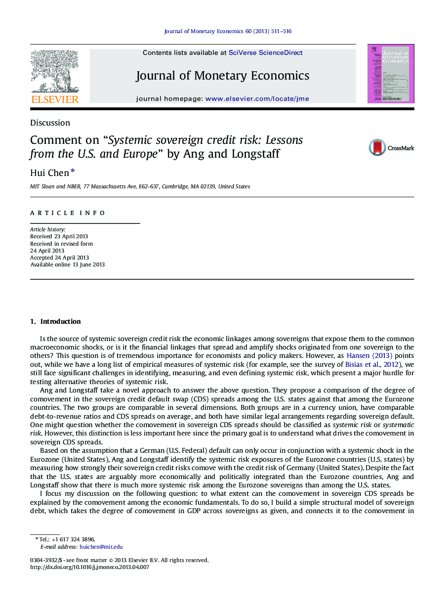 Comment on “Systemic sovereign credit risk: Lessons from the U.S. and Europe” by Ang and Longstaff