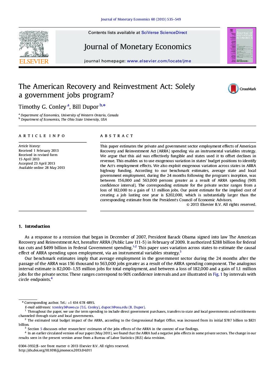 The American Recovery and Reinvestment Act: Solely a government jobs program?
