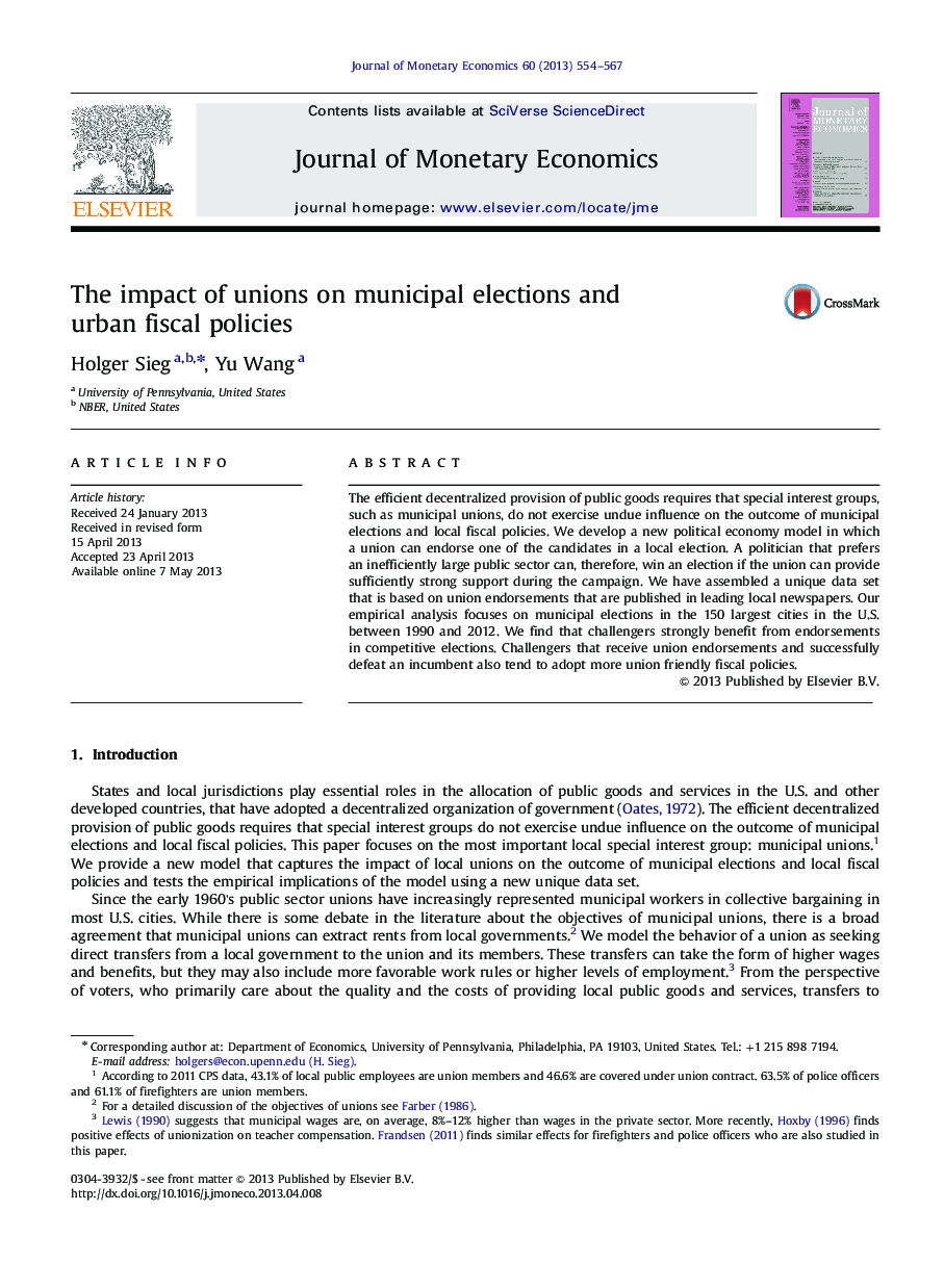 The impact of unions on municipal elections and urban fiscal policies