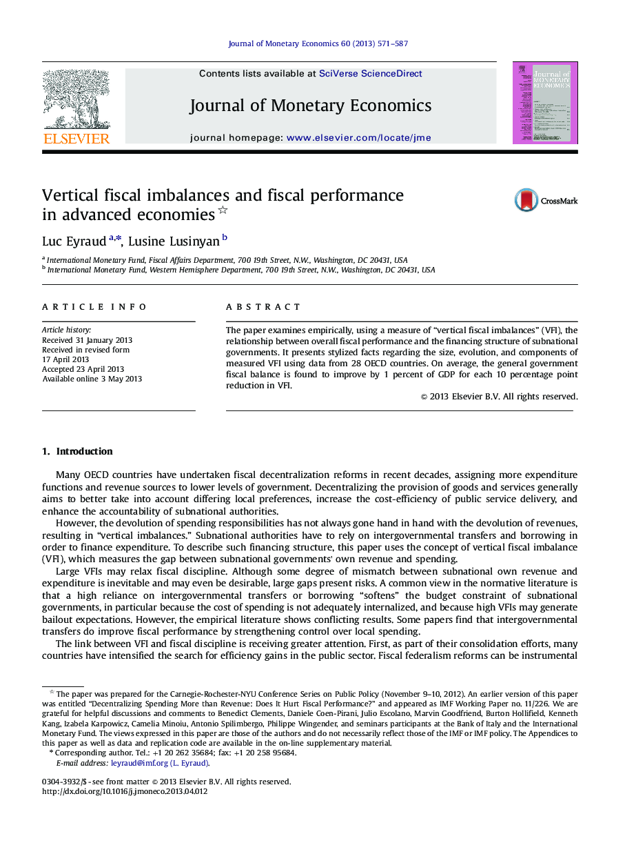 Vertical fiscal imbalances and fiscal performance in advanced economies