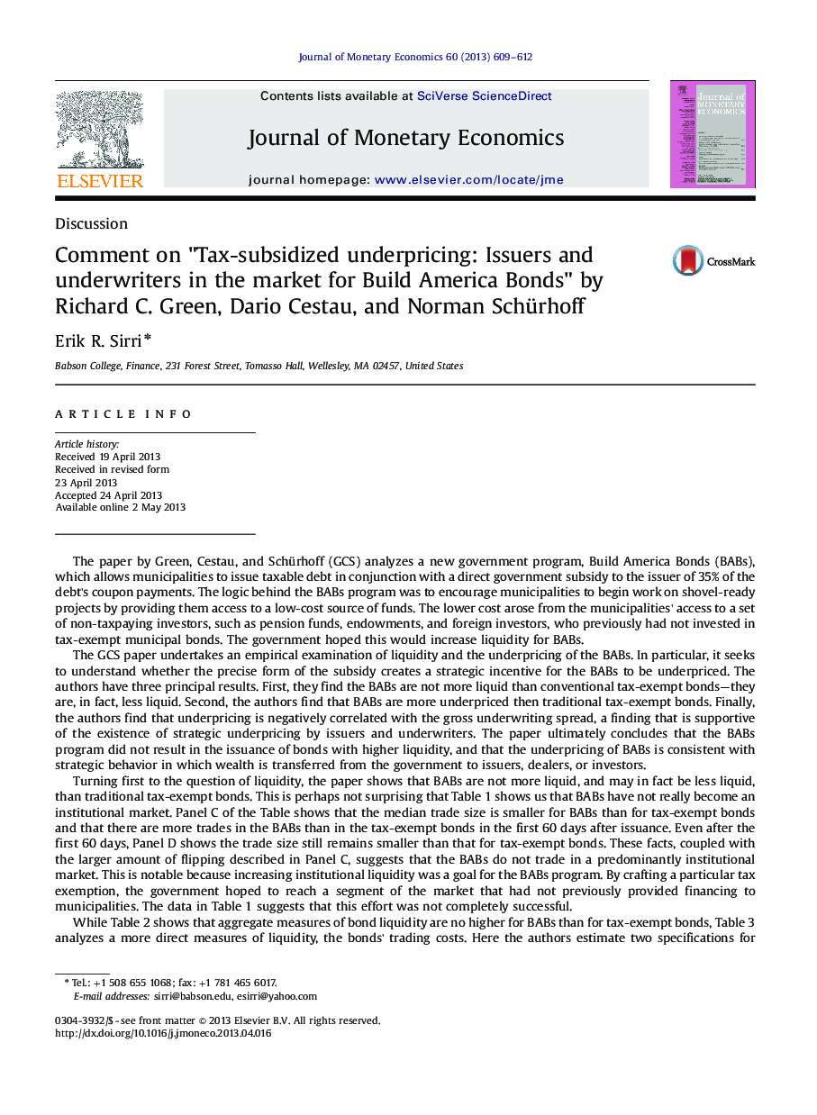 Comment on "Tax-subsidized underpricing: Issuers and underwriters in the market for Build America Bonds" by Richard C. Green, Dario Cestau, and Norman Schürhoff