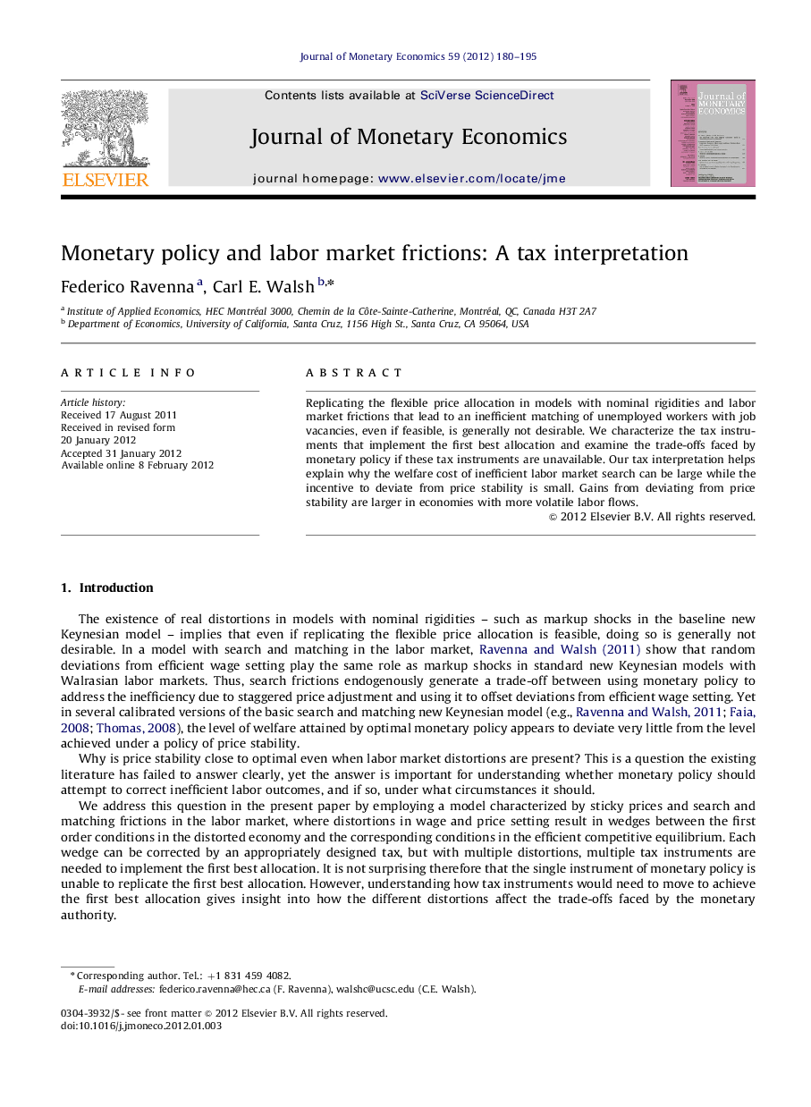 Monetary policy and labor market frictions: A tax interpretation