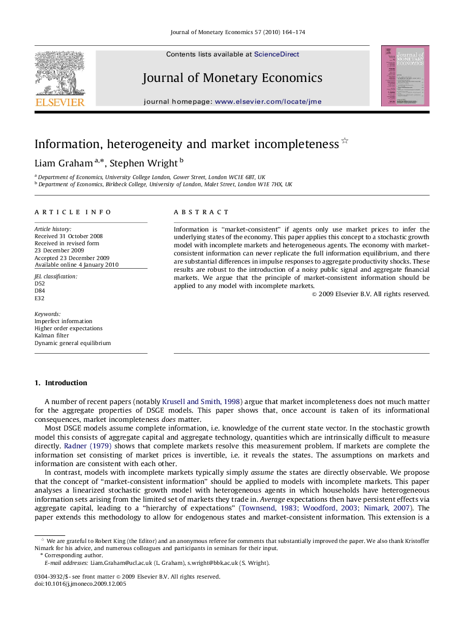 Information, heterogeneity and market incompleteness