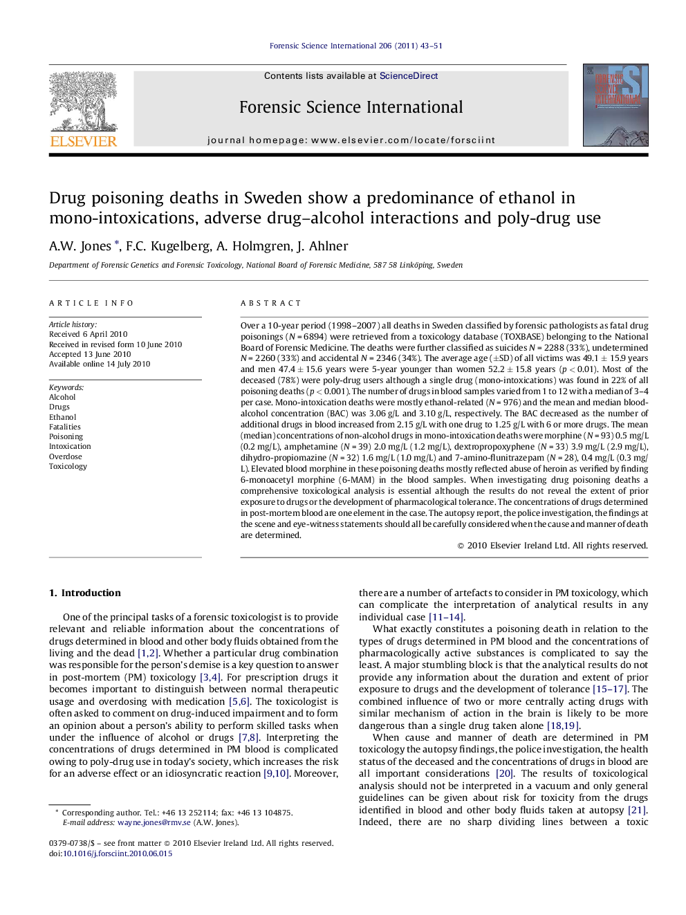 Drug poisoning deaths in Sweden show a predominance of ethanol in mono-intoxications, adverse drug–alcohol interactions and poly-drug use