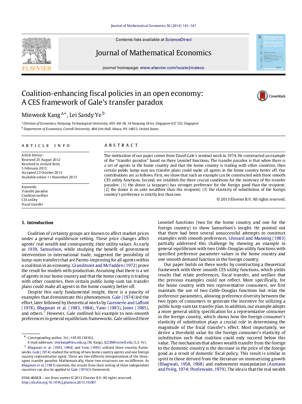 Coalition-enhancing fiscal policies in an open economy: A CES framework of Gale's transfer paradox