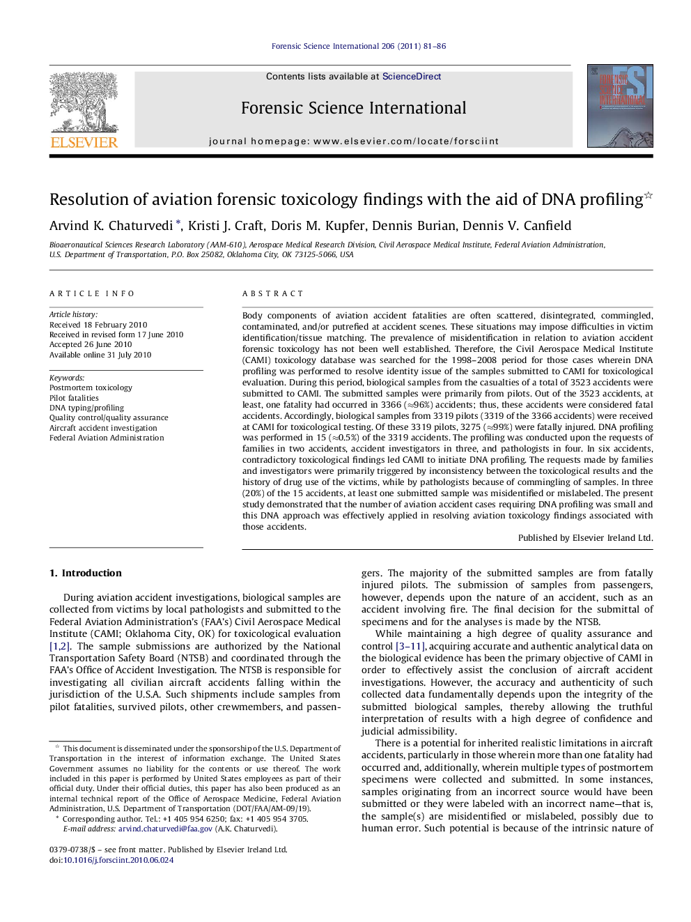 Resolution of aviation forensic toxicology findings with the aid of DNA profiling 