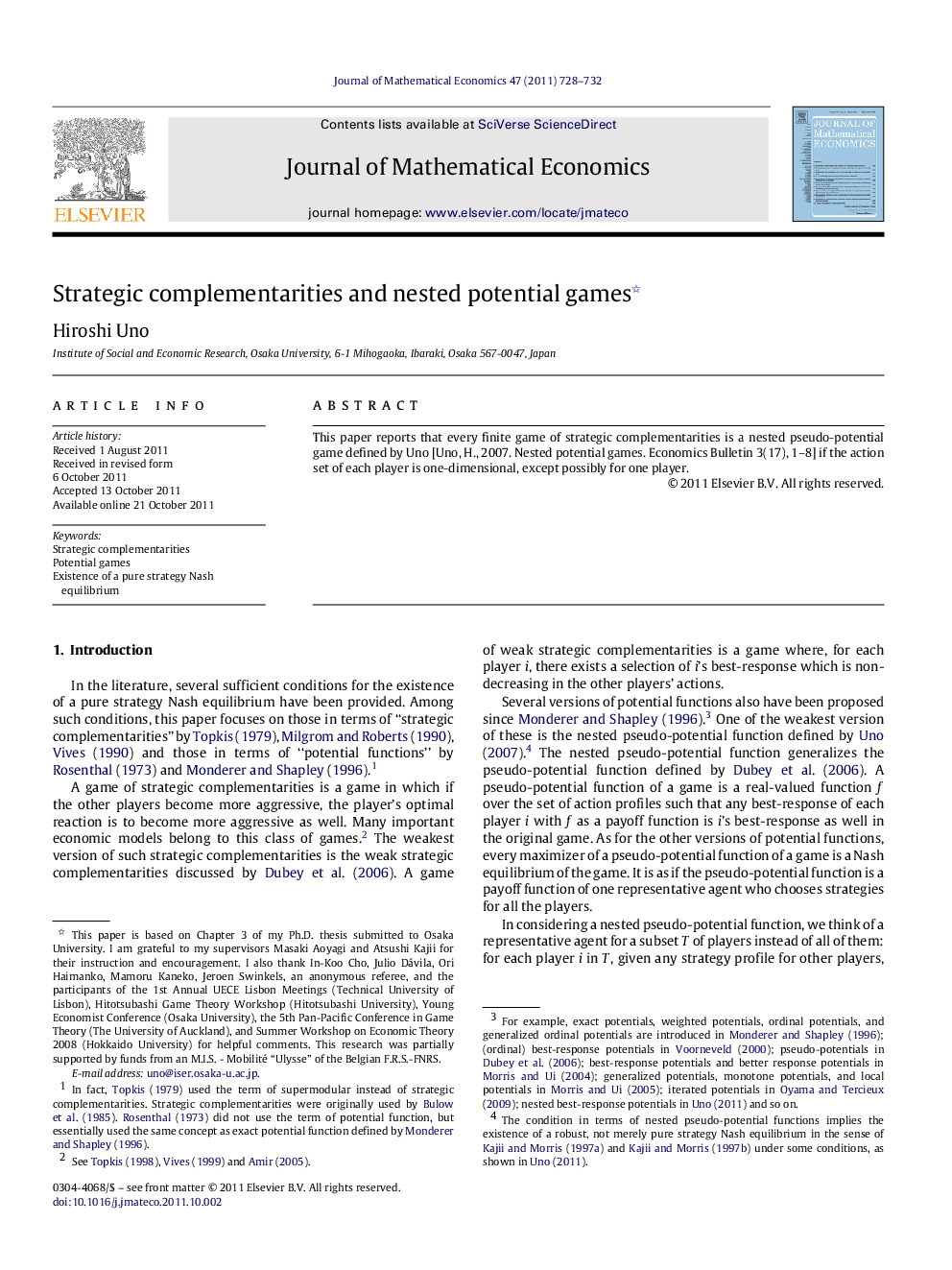 Strategic complementarities and nested potential games