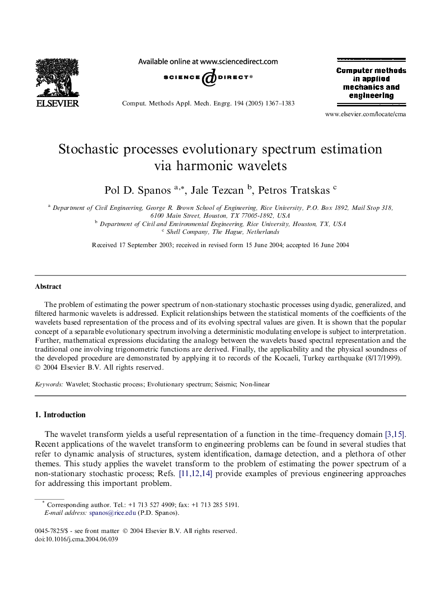 Stochastic processes evolutionary spectrum estimation via harmonic wavelets