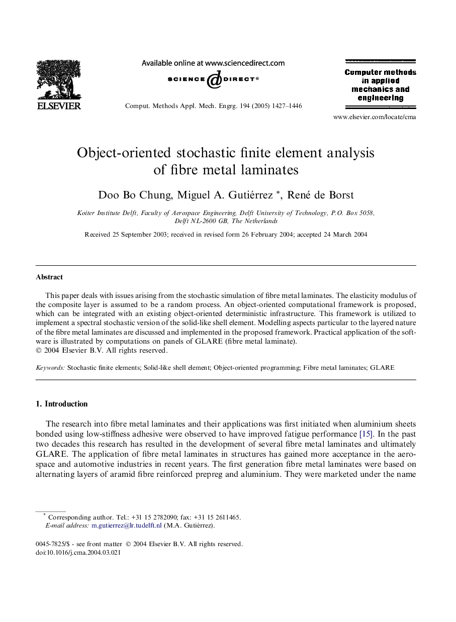 Object-oriented stochastic finite element analysis of fibre metal laminates