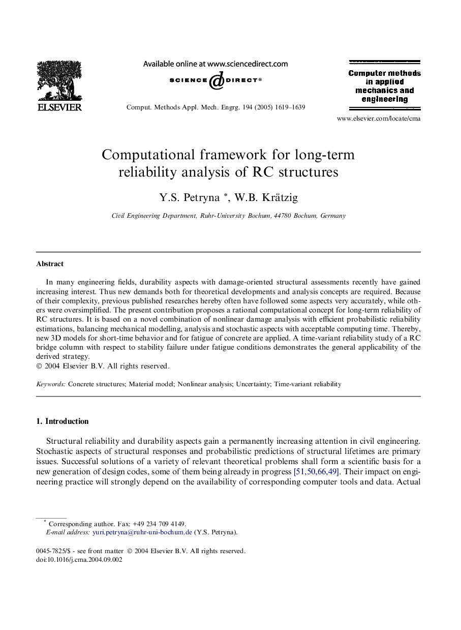 Computational framework for long-term reliability analysis of RC structures