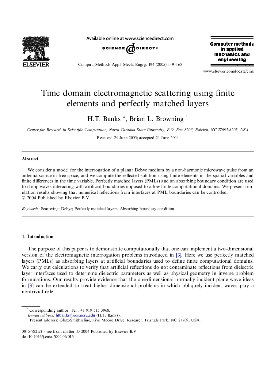 Time domain electromagnetic scattering using finite elements and perfectly matched layers