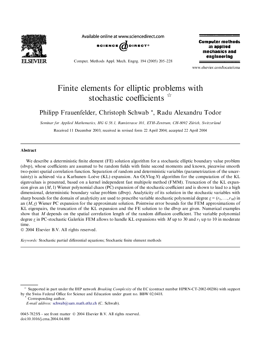 Finite elements for elliptic problems with stochastic coefficients