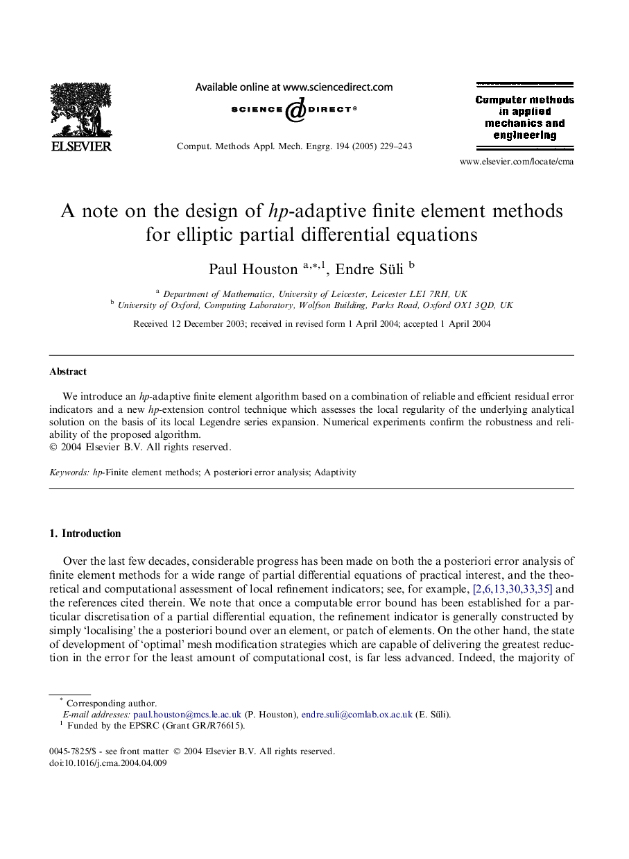 A note on the design of hp-adaptive finite element methods for elliptic partial differential equations