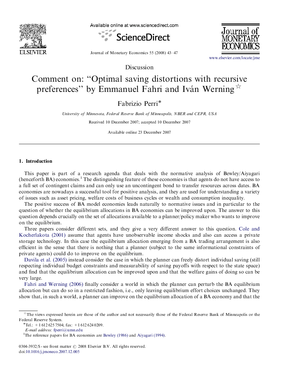 Comment on: “Optimal saving distortions with recursive preferences” by Emmanuel Fahri and Iván Werning