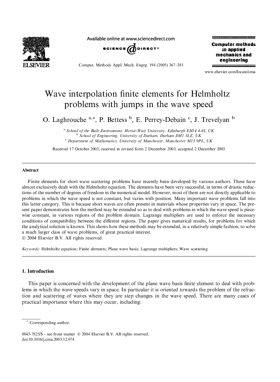 Wave interpolation finite elements for Helmholtz problems with jumps in the wave speed