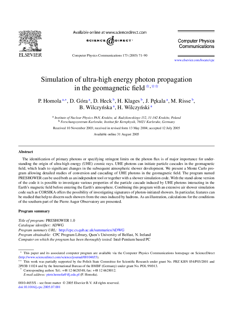 Simulation of ultra-high energy photon propagation in the geomagnetic field