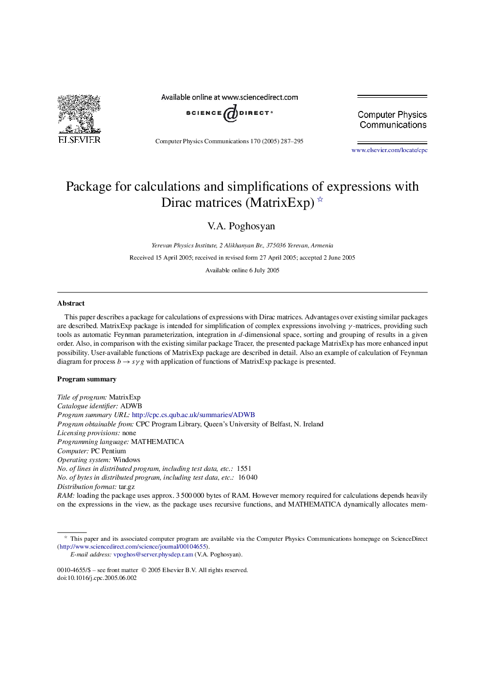 Package for calculations and simplifications of expressions with Dirac matrices (MatrixExp)