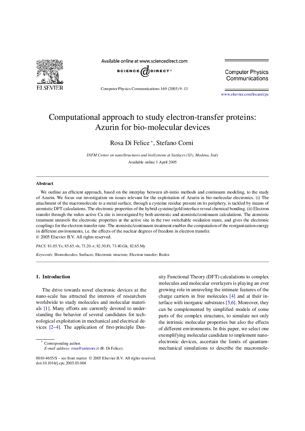 Computational approach to study electron-transfer proteins: Azurin for bio-molecular devices