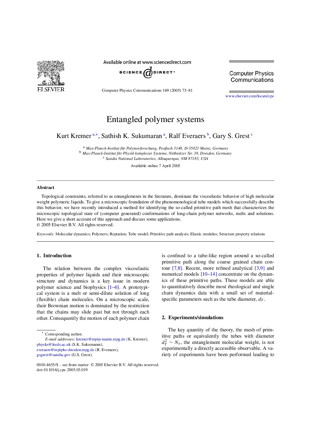 Entangled polymer systems