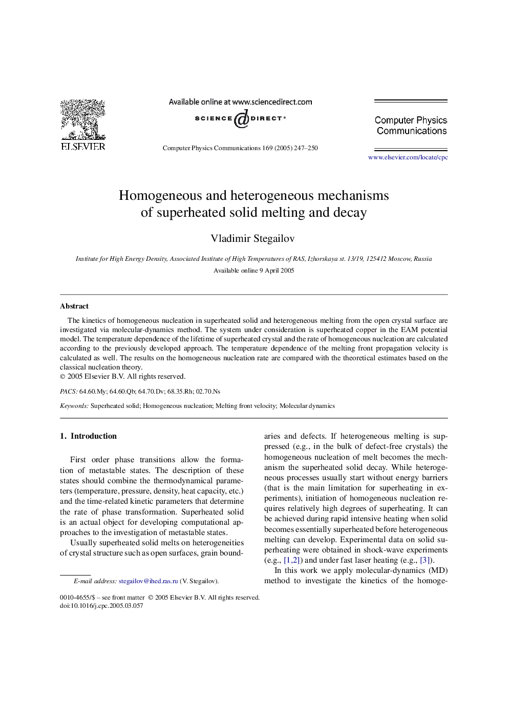 Homogeneous and heterogeneous mechanisms of superheated solid melting and decay