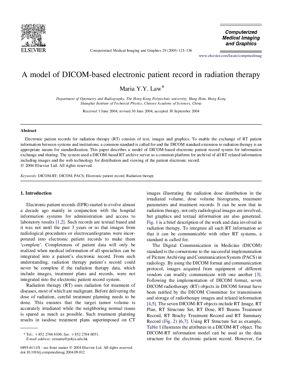 A model of DICOM-based electronic patient record in radiation therapy