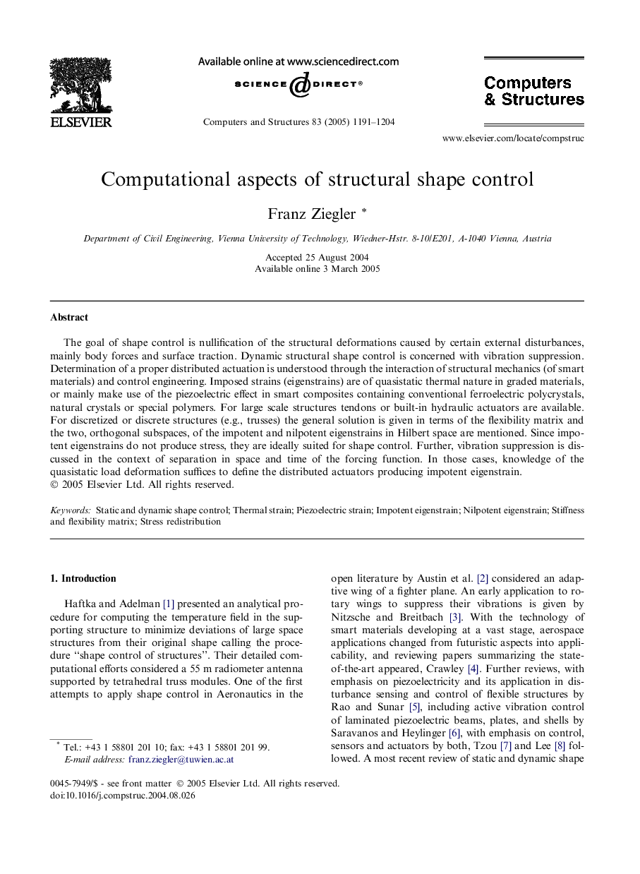 Computational aspects of structural shape control